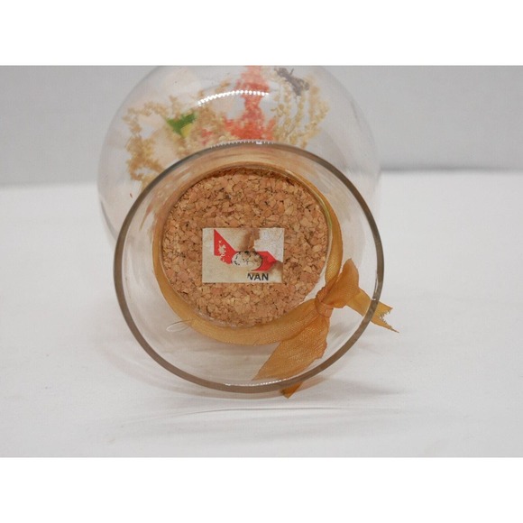 VTG 6" Tall Floral Diorama in Glass Egg Orange Boho 1970's Made in Taiwan - Picture 8 of 10